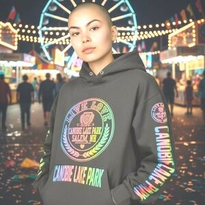 Canobie Lake Park Rainbow Logo Hoodie Sweatshirt Salem NH Amusement Park Size S